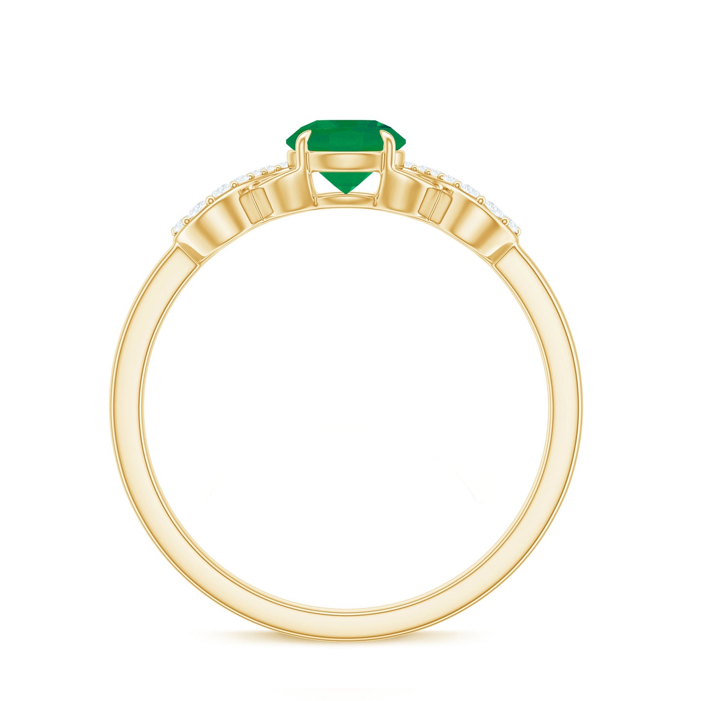 Real Emerald Diamond Promise Engagement Ring with Criss Cross Shank