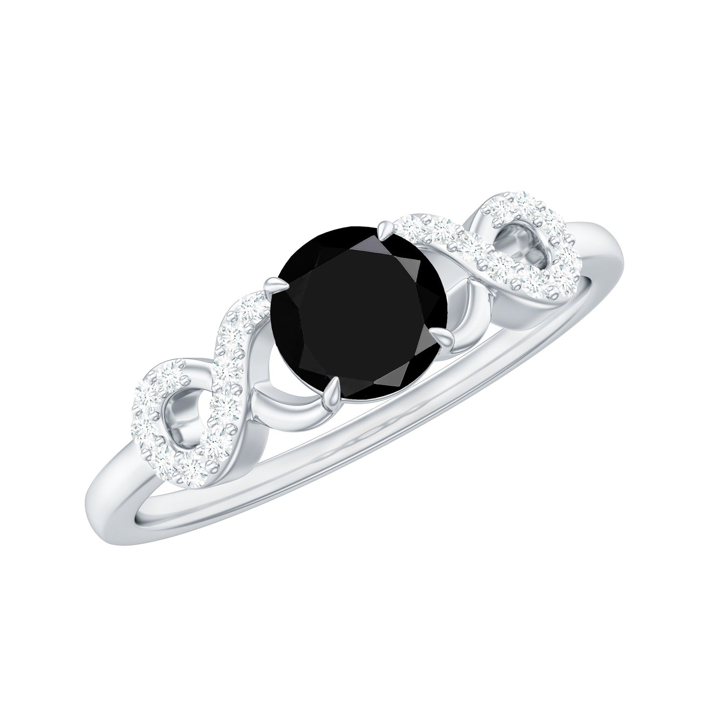 Certified 0.8 Carat Lab Grown Black and White Diamond Engagement Ring with Infinity Knot