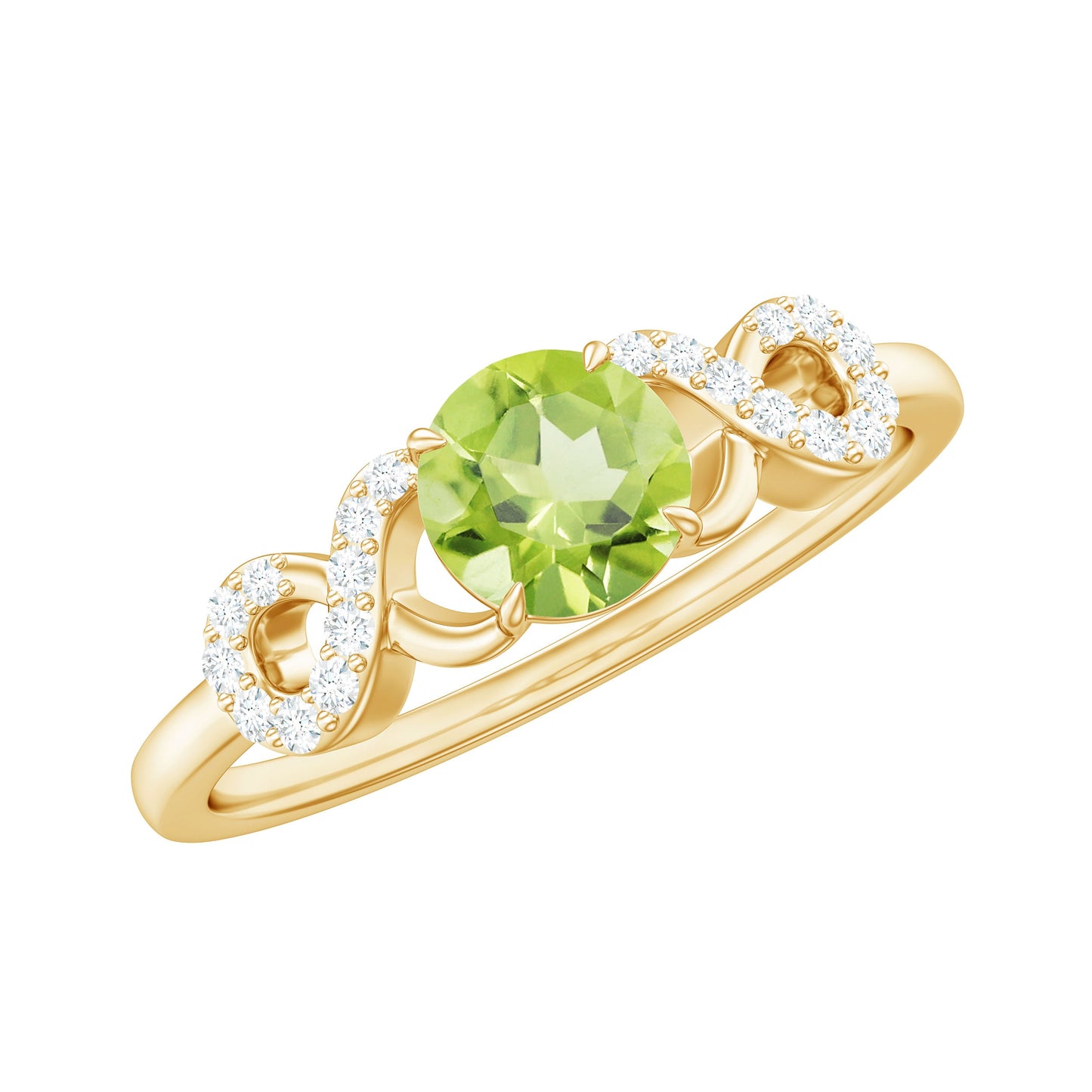 Half Carat Peridot Promise Ring with Diamond Infinity Knot