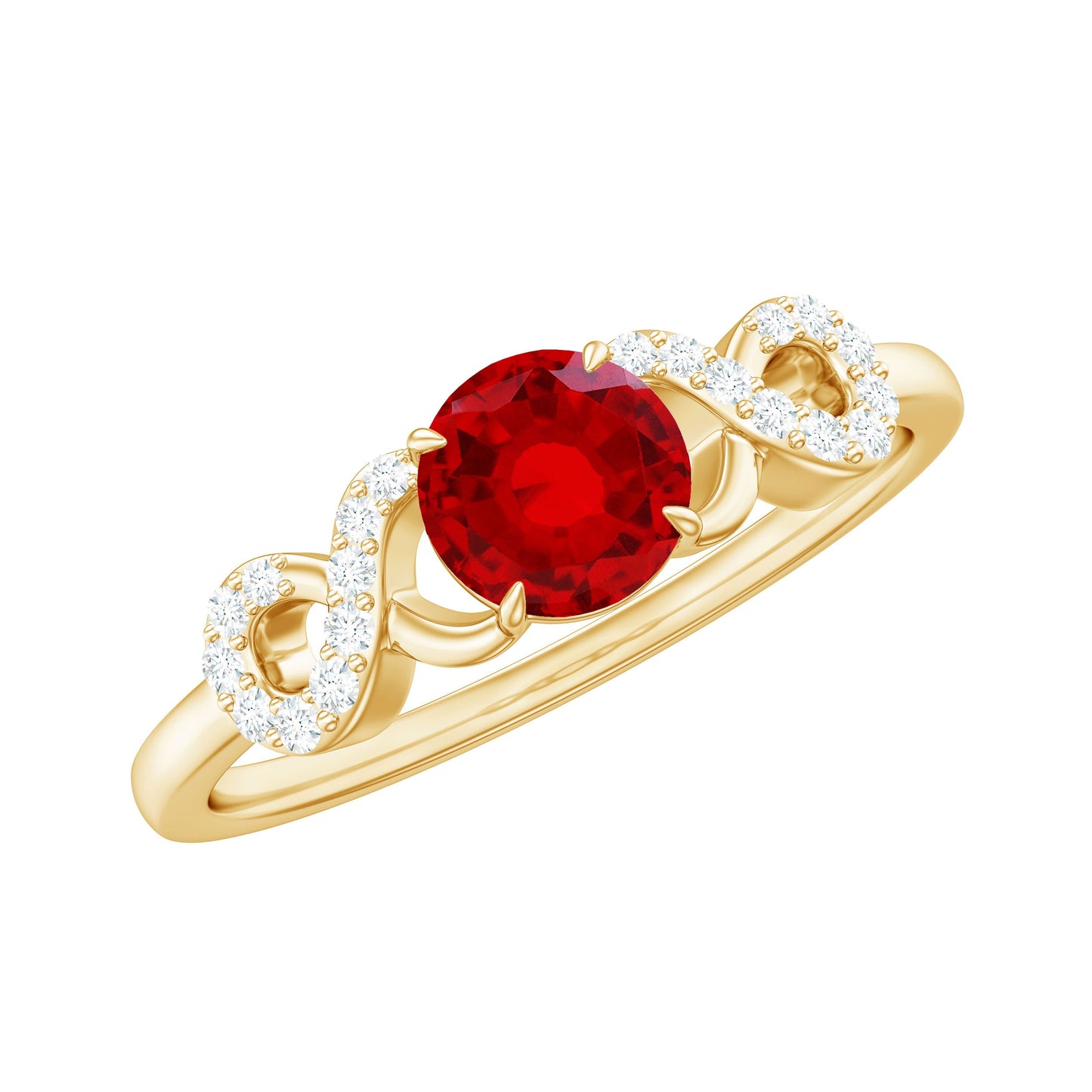 Certified 0.6 Carat Lab Grown Ruby Promise Ring with Diamond Infinity Knot