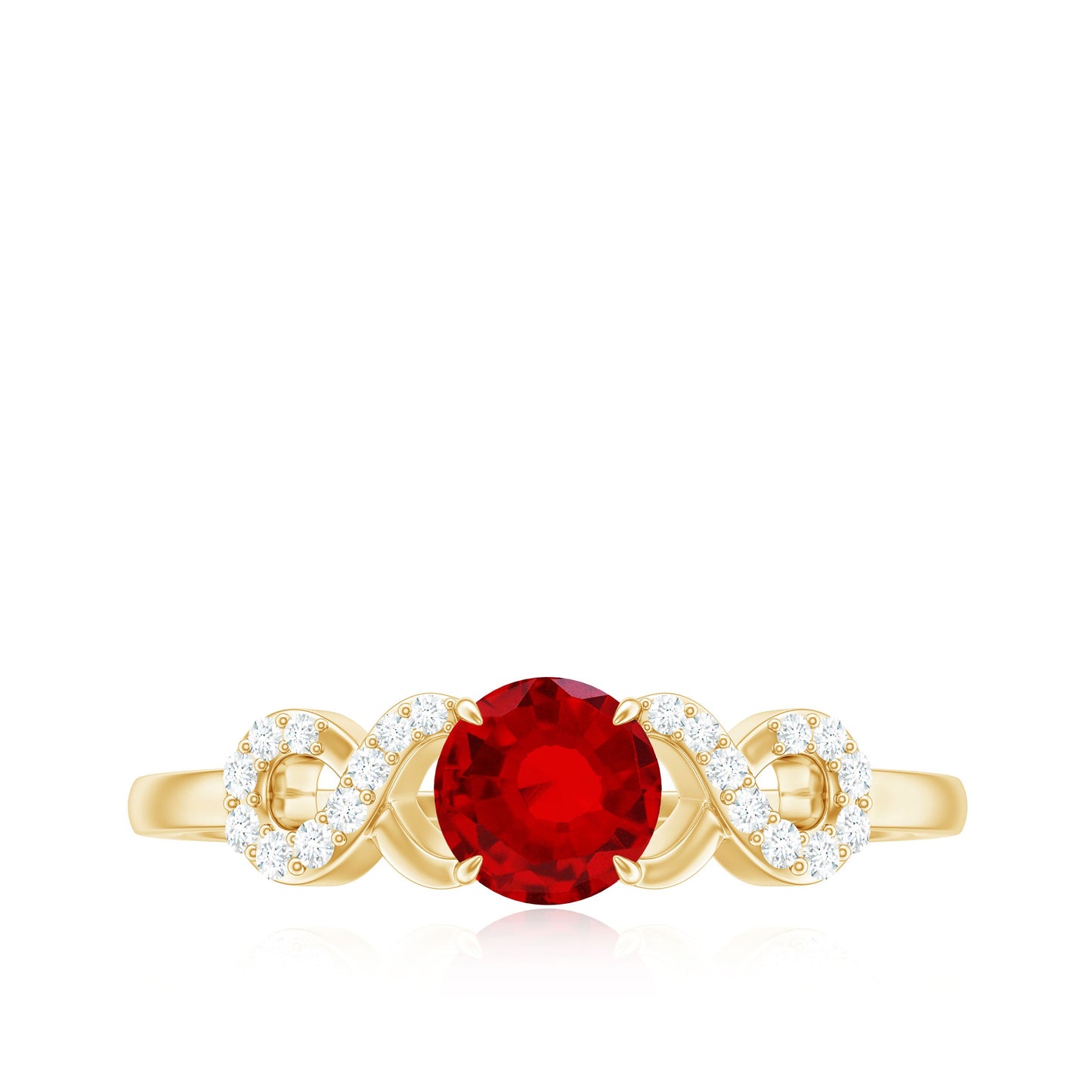 Certified 0.6 Carat Lab Grown Ruby Promise Ring with Diamond Infinity Knot