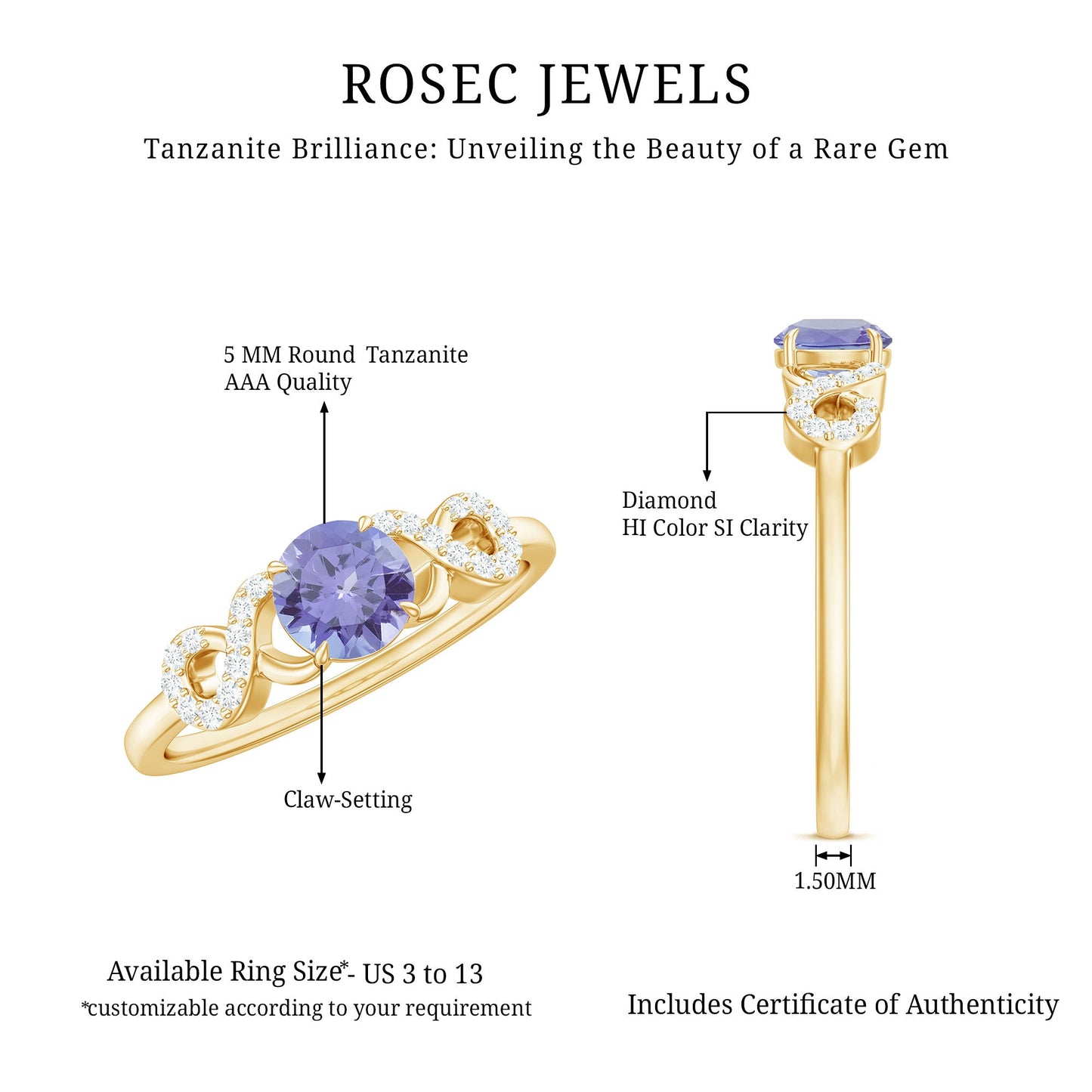 Natural Tanzanite Promise Ring with Diamond Infinity Knot