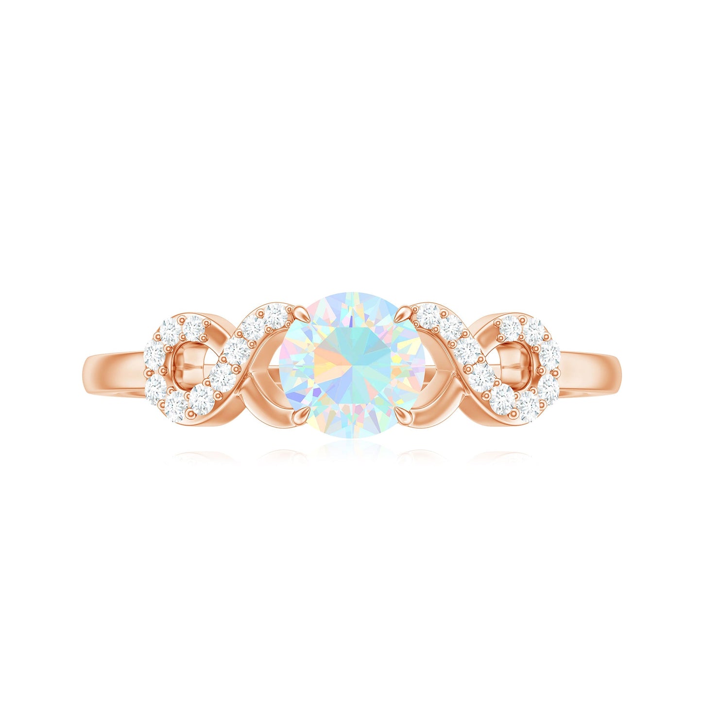 Certified Real Ethiopian Rainbow Opal Diamond Engagement Ring with Criss Cross Shank