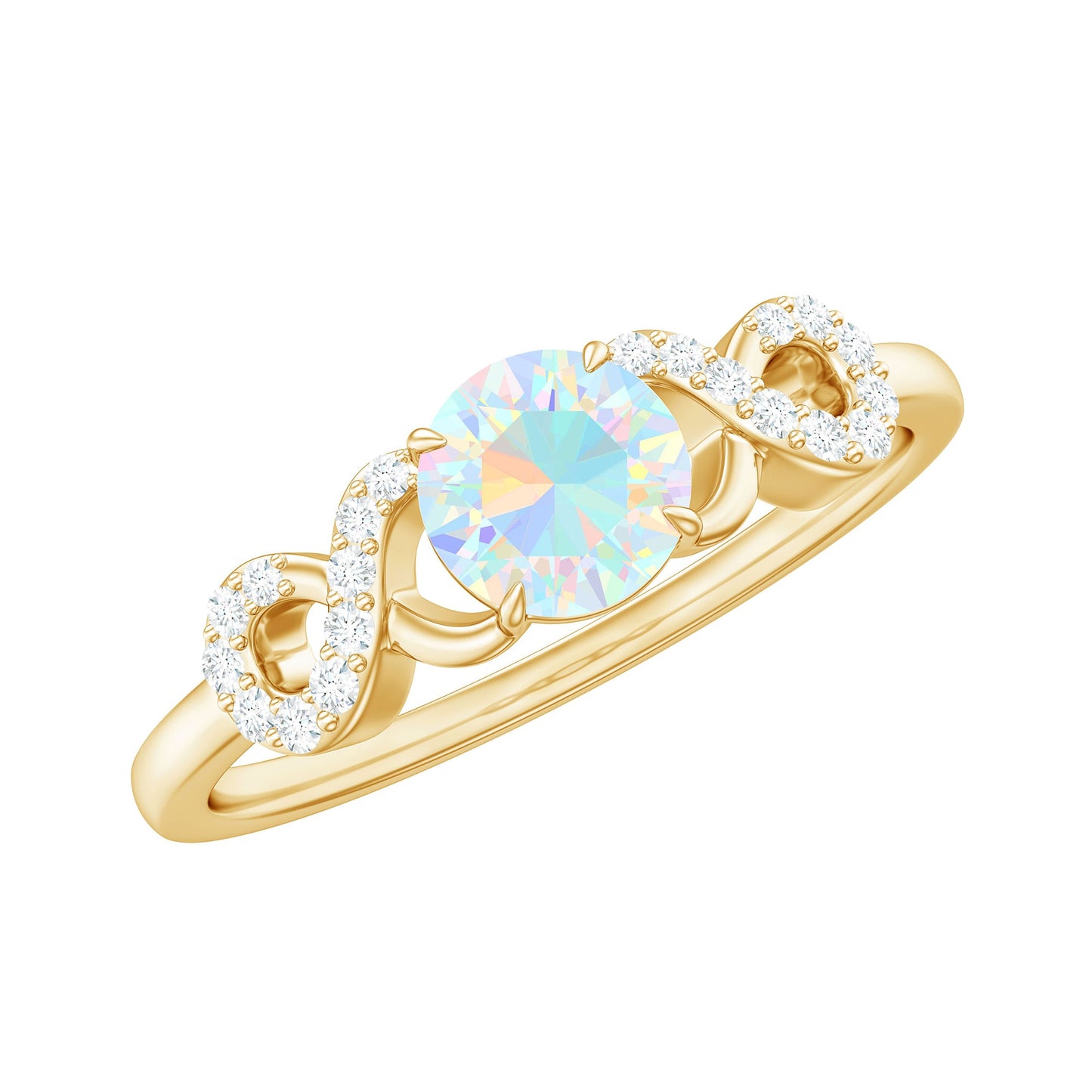 Certified Real Ethiopian Rainbow Opal Diamond Engagement Ring with Criss Cross Shank