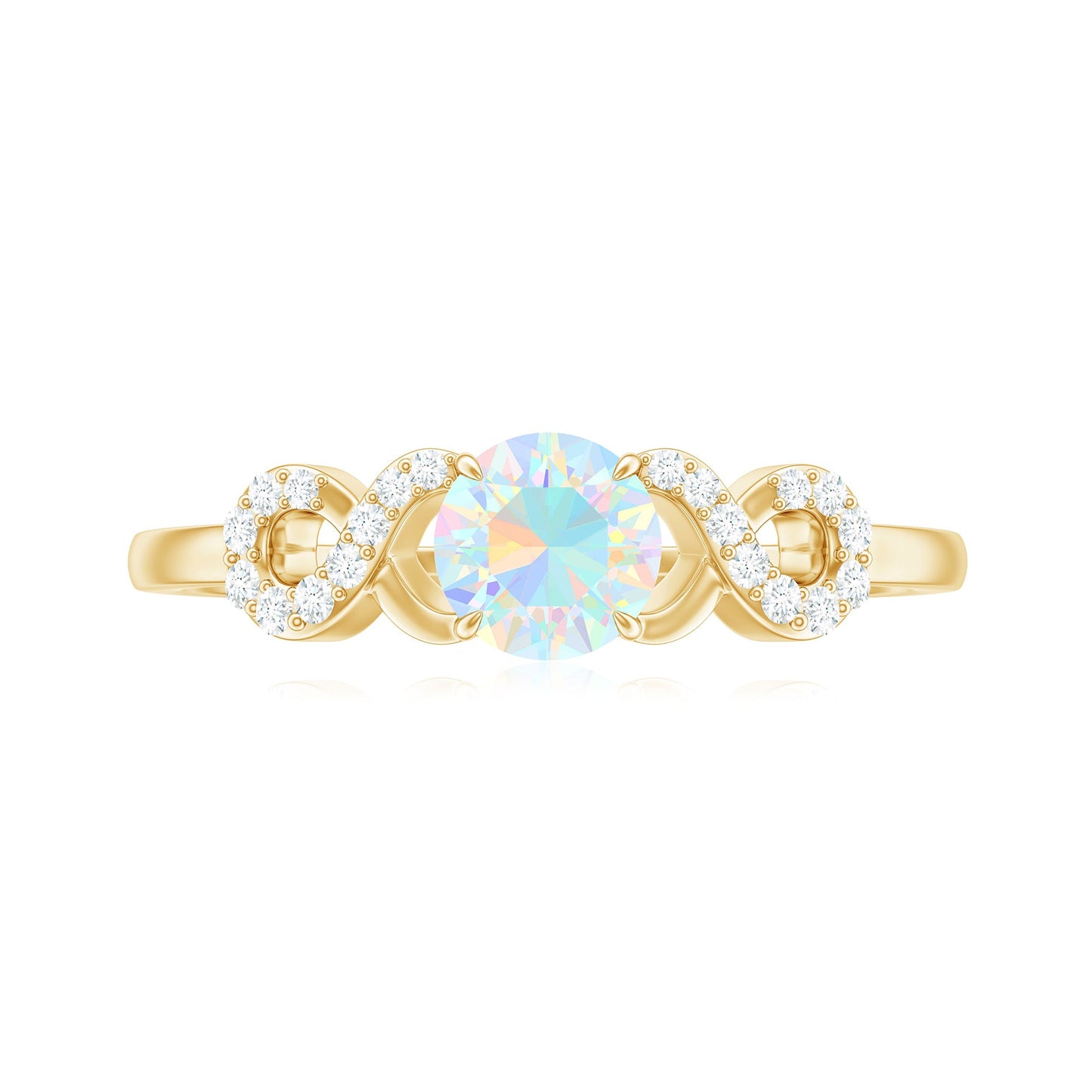 Certified Real Ethiopian Rainbow Opal Diamond Engagement Ring with Criss Cross Shank