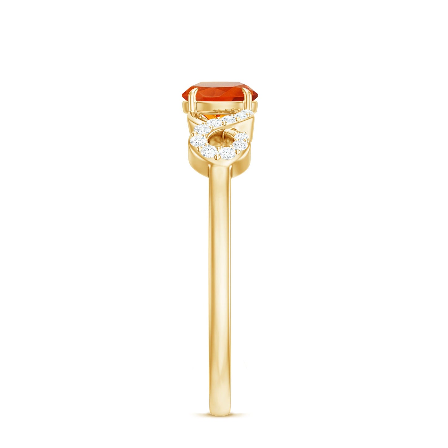 Round Shape Solitaire Fire Opal Infinity Engagement Ring with Diamond