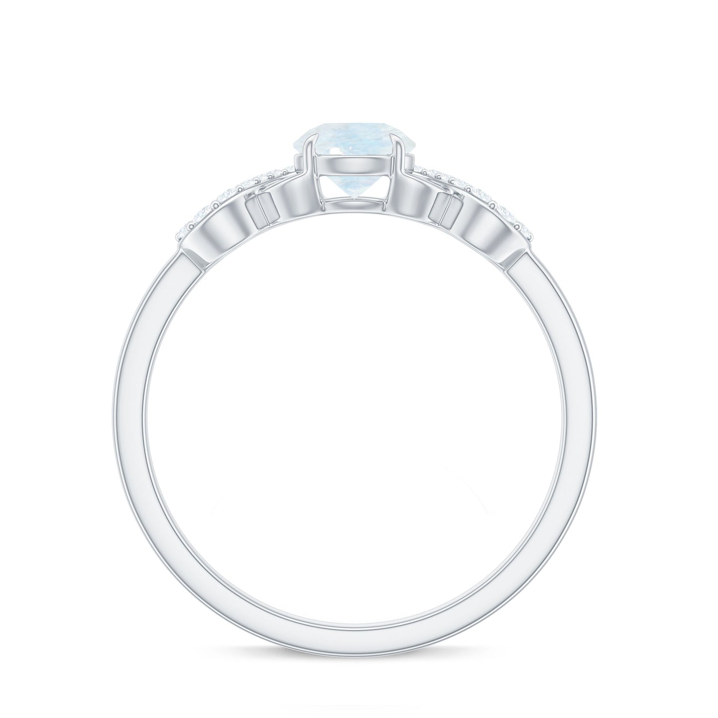 0.37 Carat Natural Moonstone Engagement Ring with Criss Cross Diamond