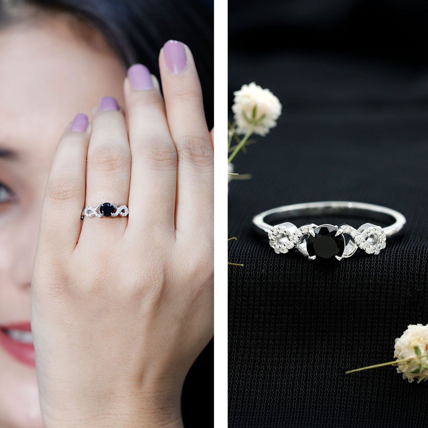 0.45 Carat Black Onyx and Diamond Criss Cross Engagement Ring