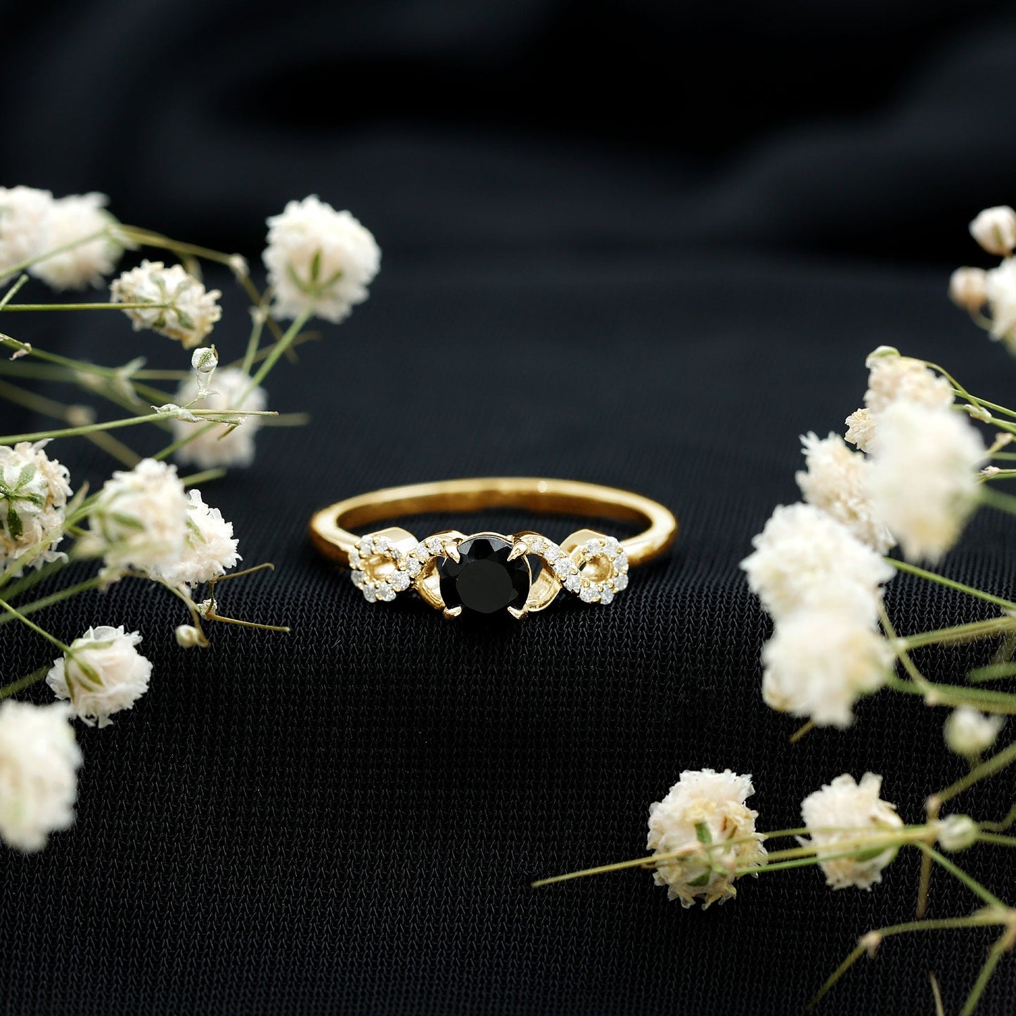 0.45 Carat Black Onyx and Diamond Criss Cross Engagement Ring