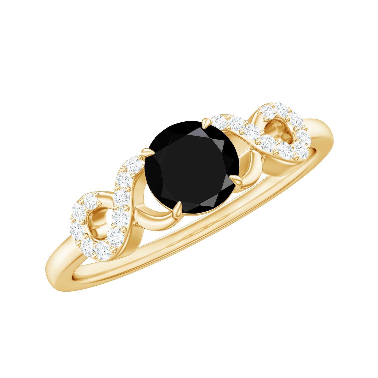 Natural Black Spinel Promise Ring with Diamond Infinity Knot