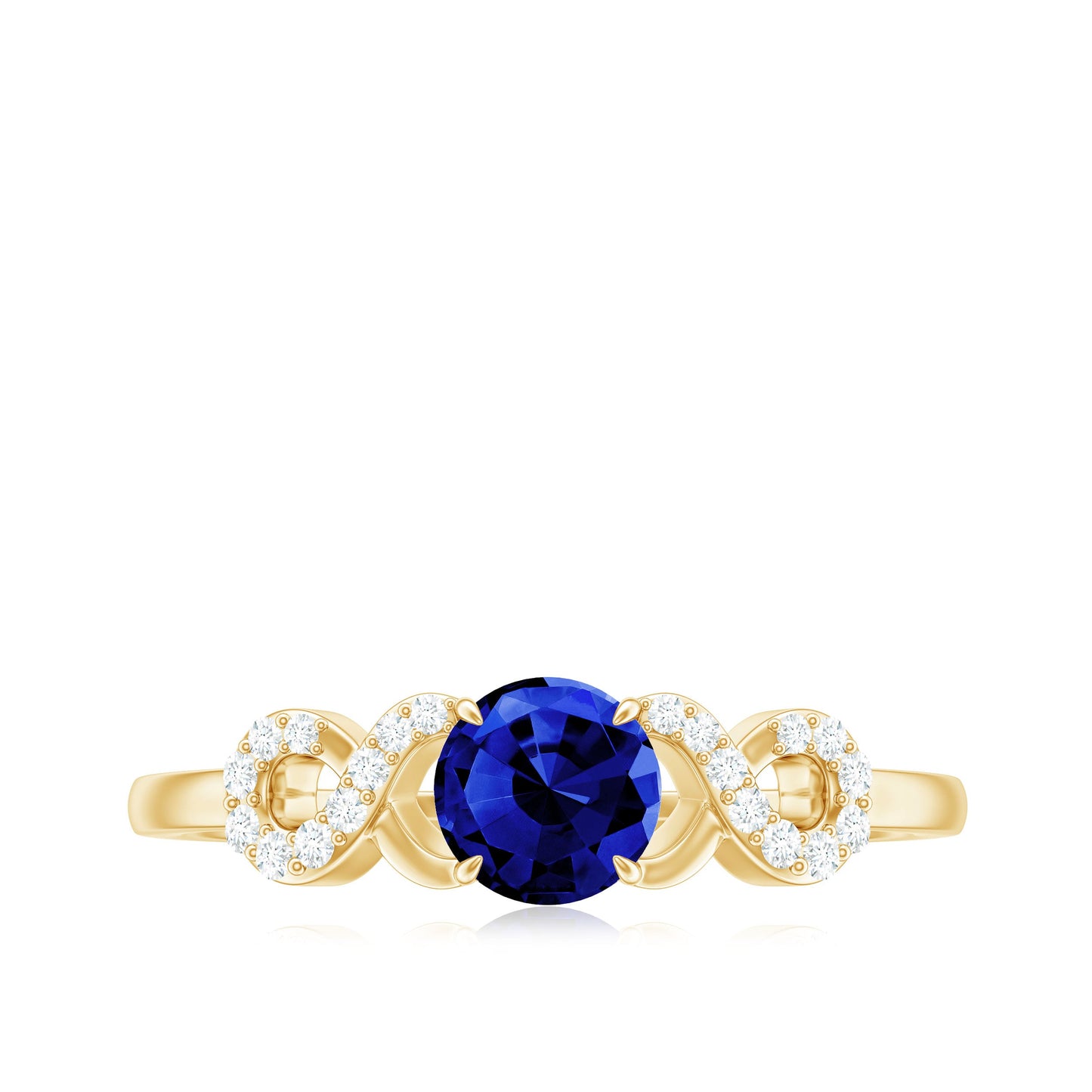 Certified 0.6 Carat Lab Grown Blue Sapphire Engagement Ring with Diamond Infinity Knot