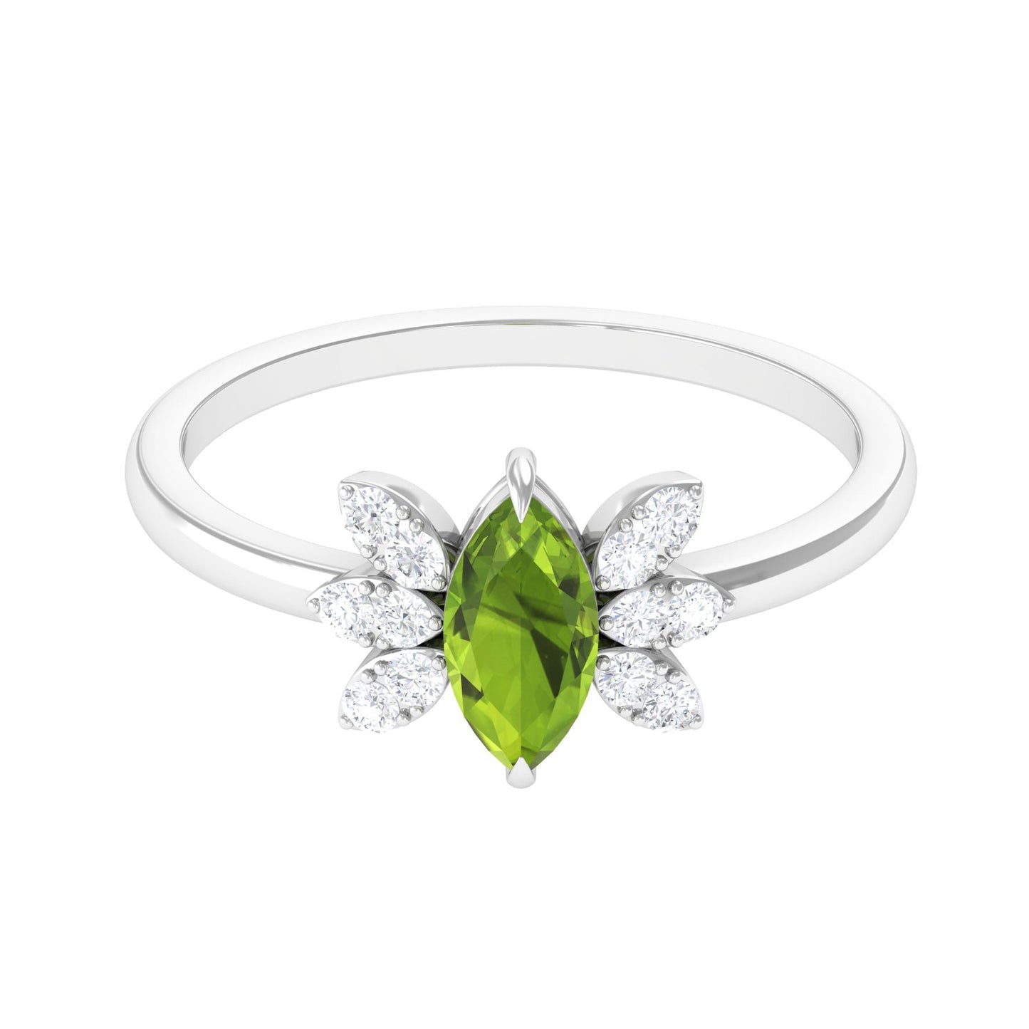0.7 Carat Marquise Cut Peridot Promise Ring with Diamond Stones