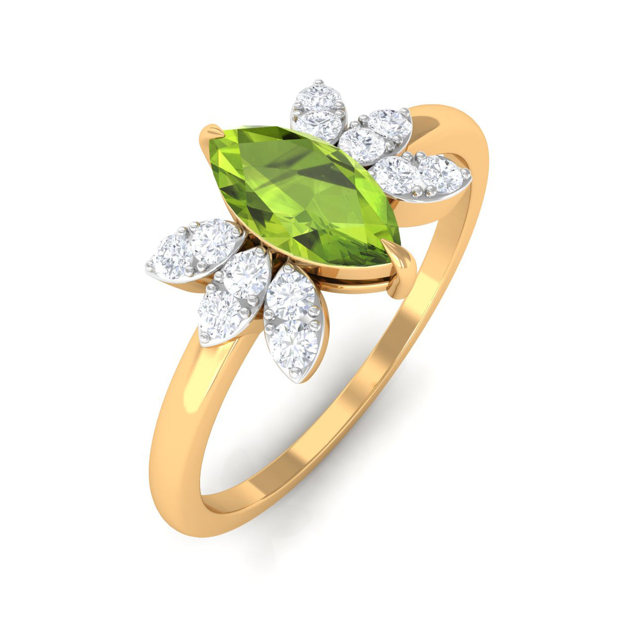 0.7 Carat Marquise Cut Peridot Promise Ring with Diamond Stones