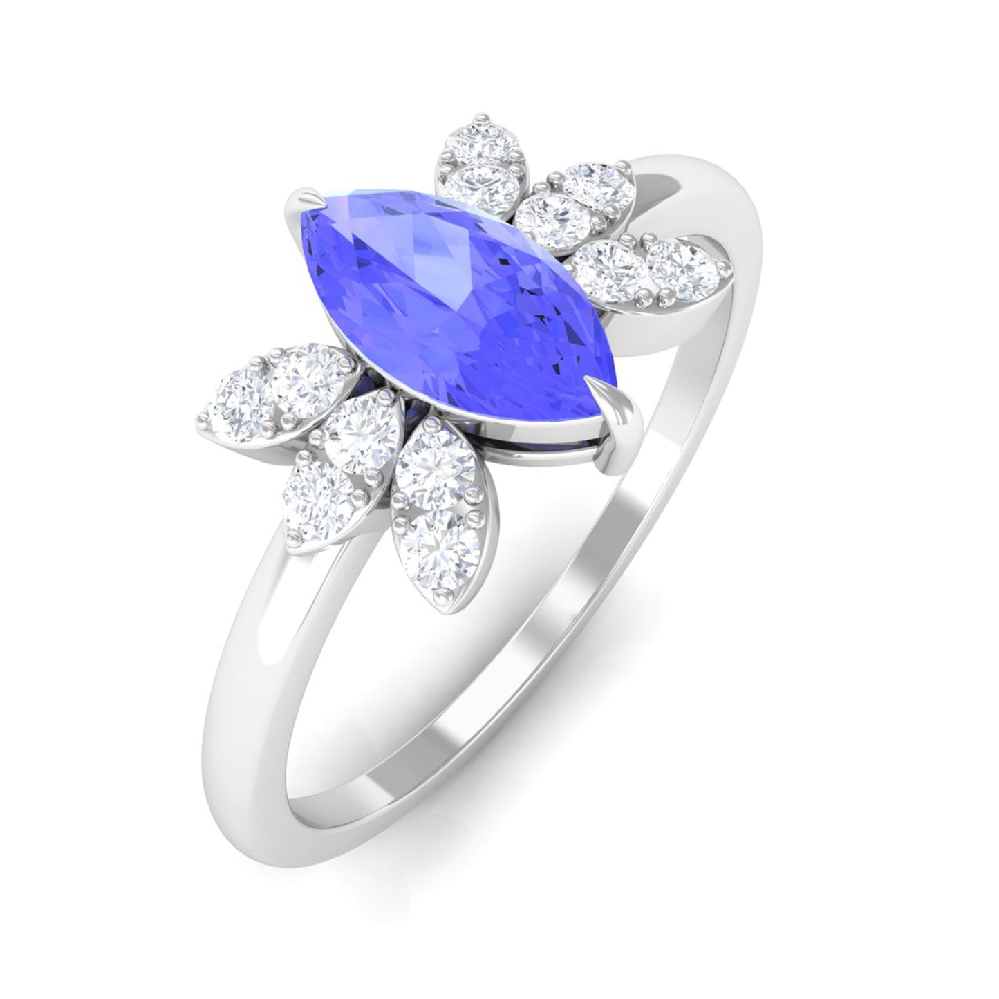 0.6 Carat Marquise Cut Tanzanite and Diamond Promise Ring