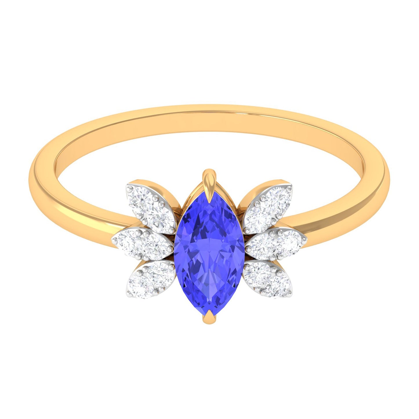 0.6 Carat Marquise Cut Tanzanite and Diamond Promise Ring