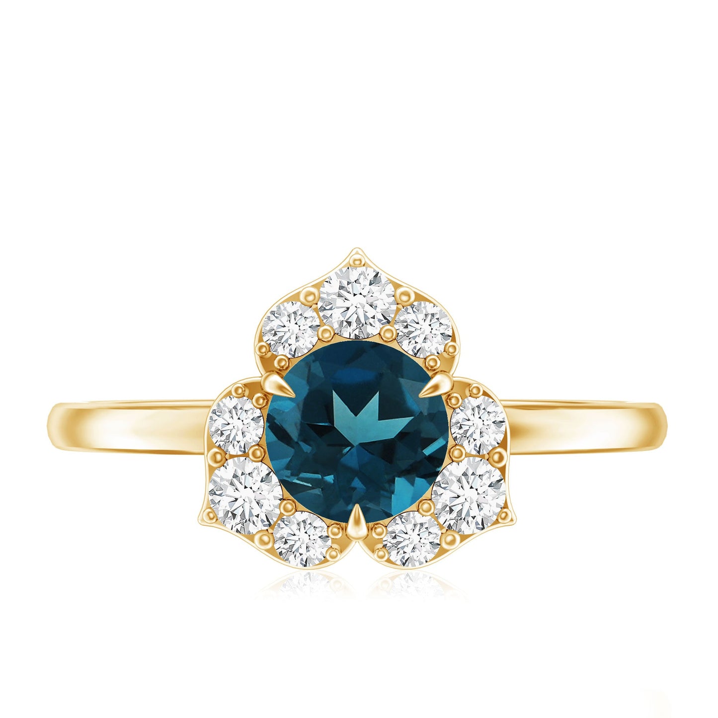 Round London Blue Topaz Floral Engagement Ring with Diamond