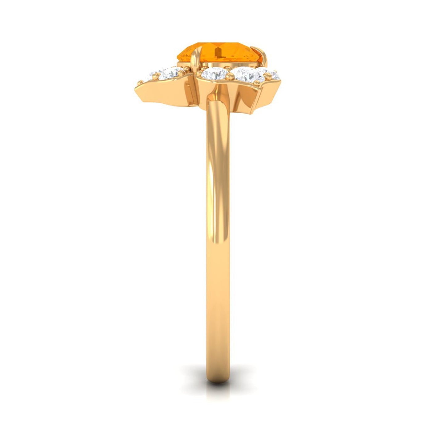Round Fire Opal Flower Engagement Ring with Diamond