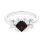 Natural 1.4 Carat Garnet Princess Cut Engagement Ring with Diamond Flower