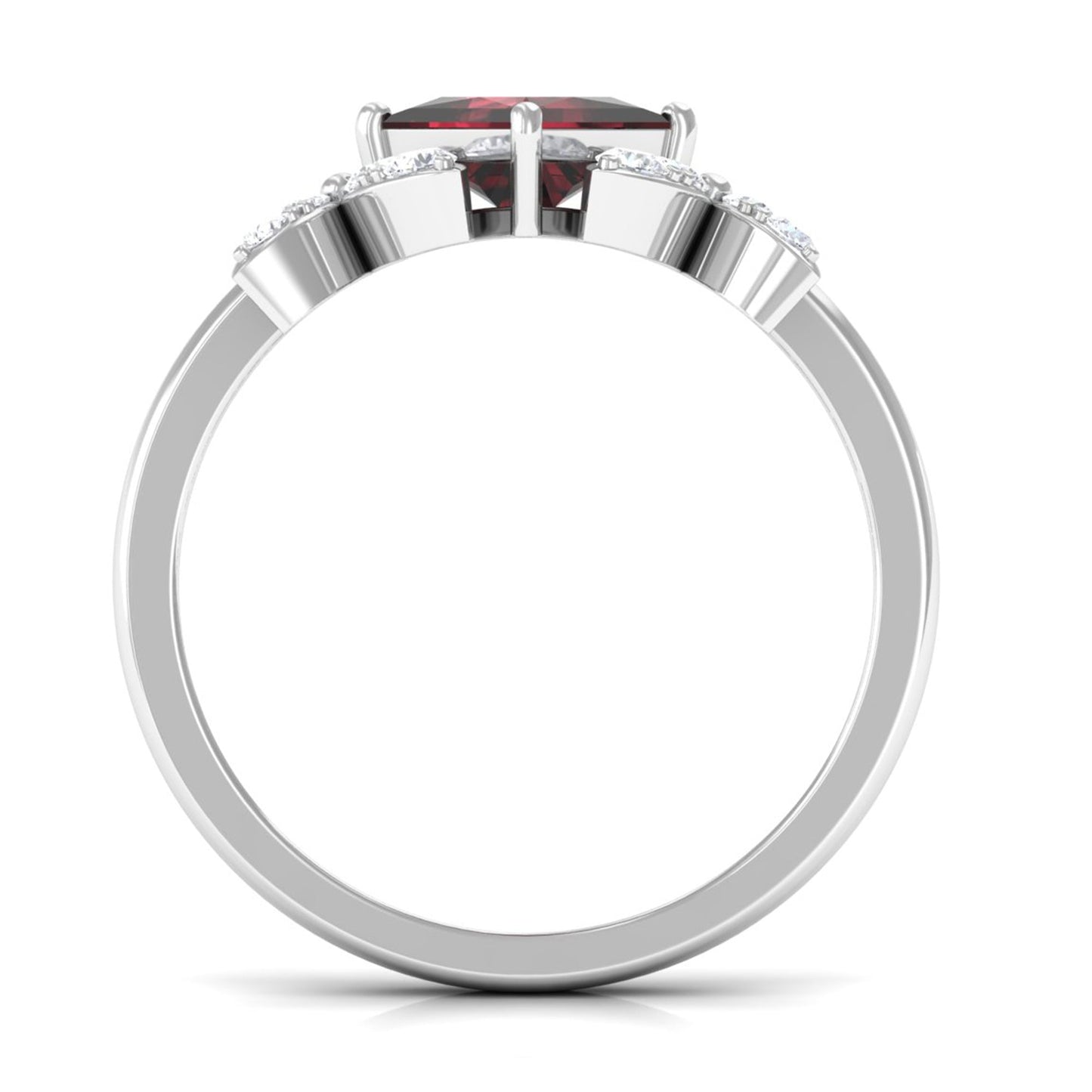 Natural 1.4 Carat Garnet Princess Cut Engagement Ring with Diamond Flower