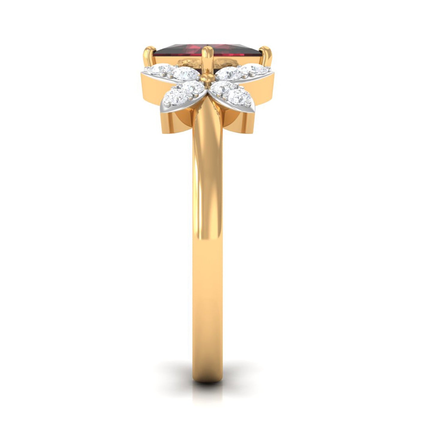 Natural 1.4 Carat Garnet Princess Cut Engagement Ring with Diamond Flower