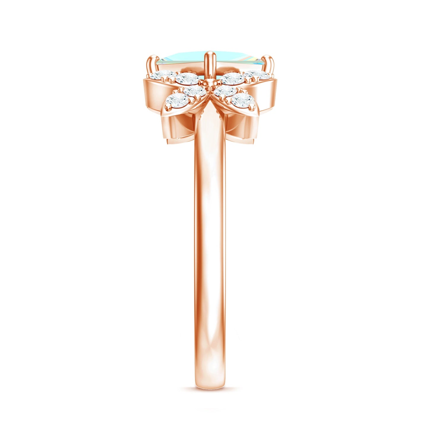 Natural Princess Cut Ethiopian Opal Flower Engagement Ring with Diamond