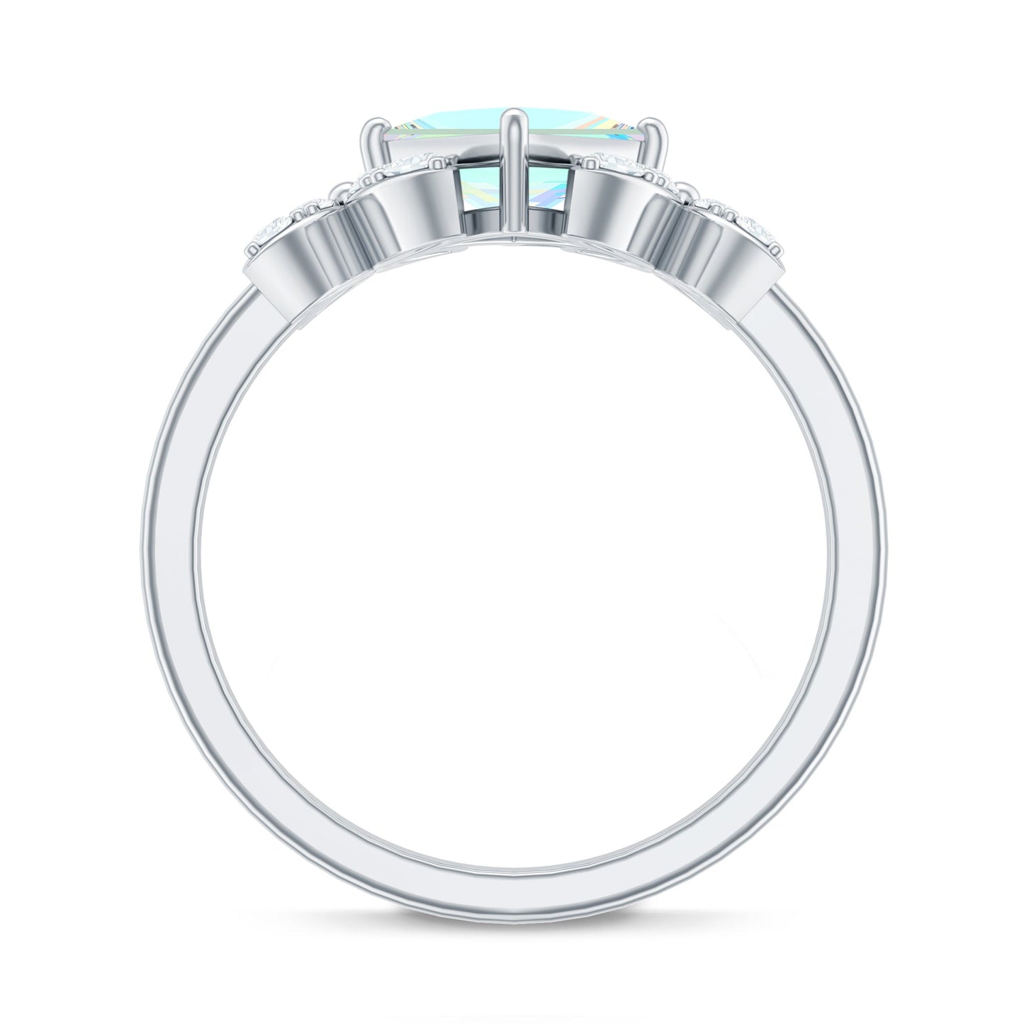 Natural Princess Cut Ethiopian Opal Flower Engagement Ring with Diamond