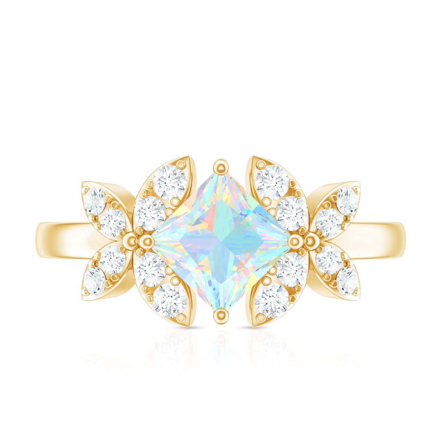 Natural Princess Cut Ethiopian Opal Flower Engagement Ring with Diamond