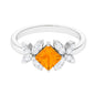 0.5 Carat Princess Cut Fire Opal Flower Engagement Ring with Diamond