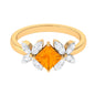 0.5 Carat Princess Cut Fire Opal Flower Engagement Ring with Diamond