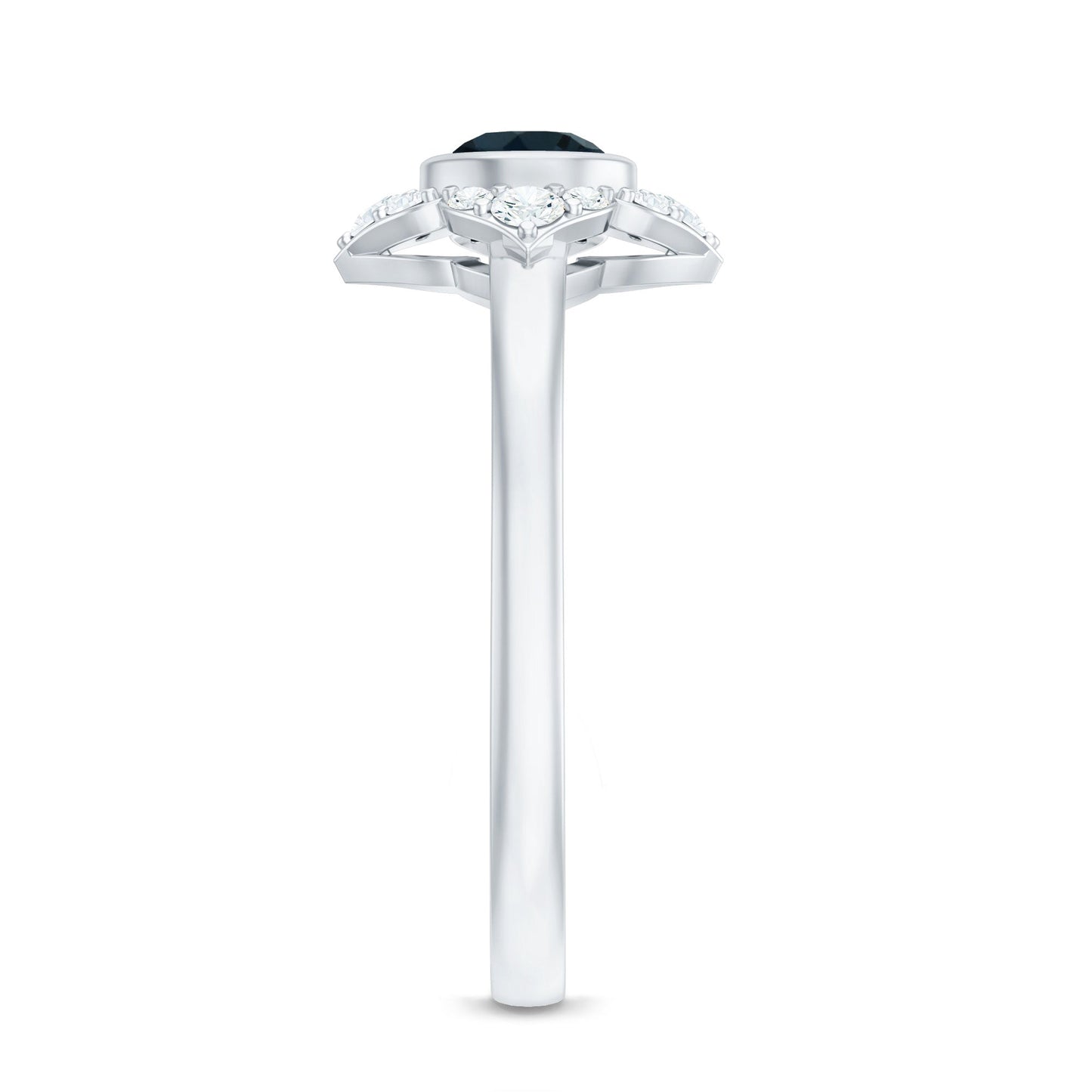 London Blue Topaz Bezel Engagement Ring with Diamond Halo