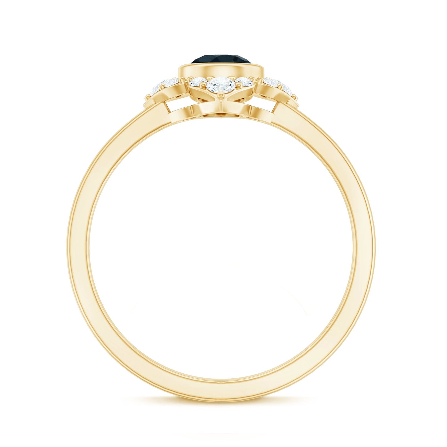 London Blue Topaz Bezel Engagement Ring with Diamond Halo