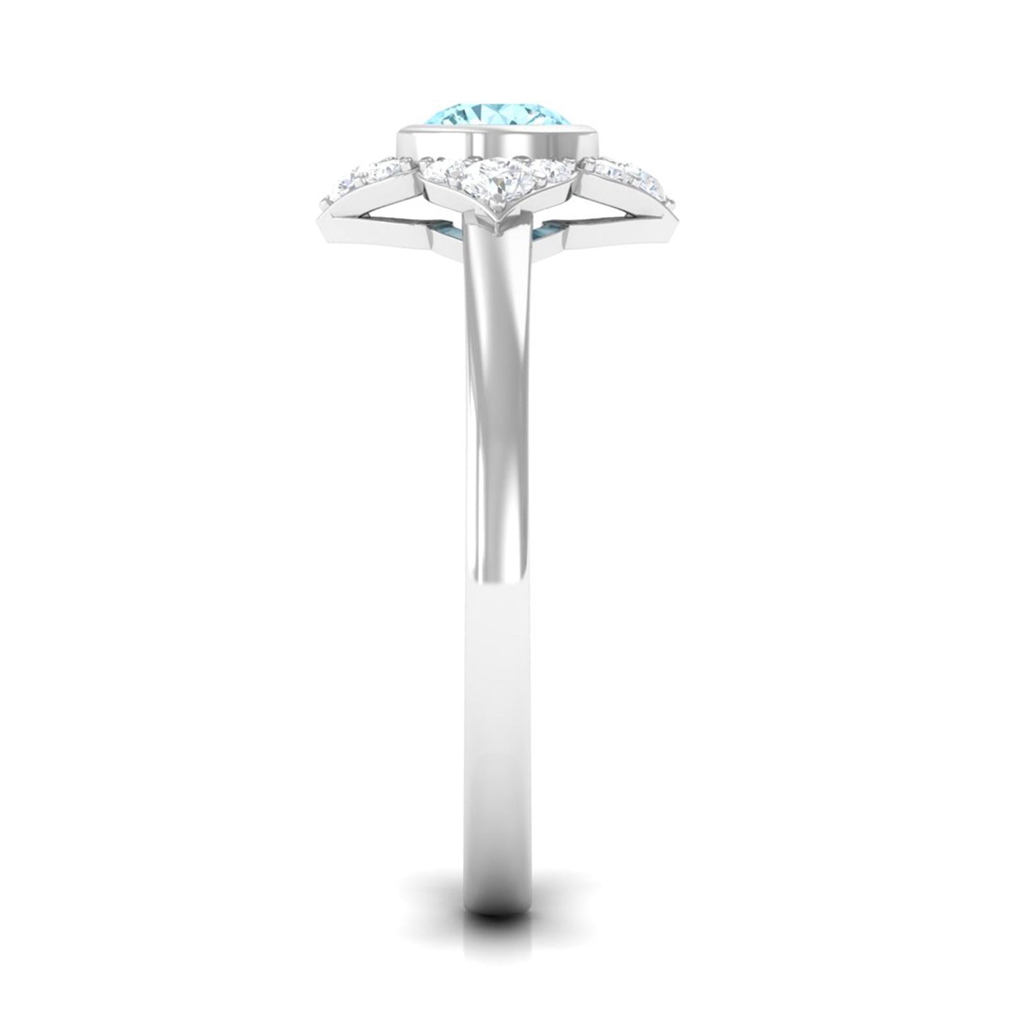 Bezel Set Aquamarine and Diamond Flower Engagement Ring with Certificate