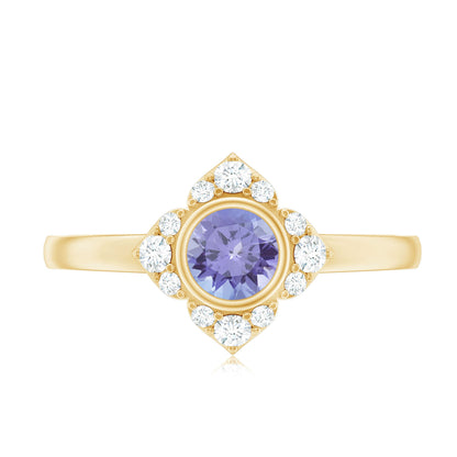 Certified Real Tanzanite Flower Engagement Ring with Diamond