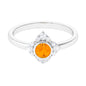 Bezel Set Orange Fire Opal Flower Engagement Ring with Diamond