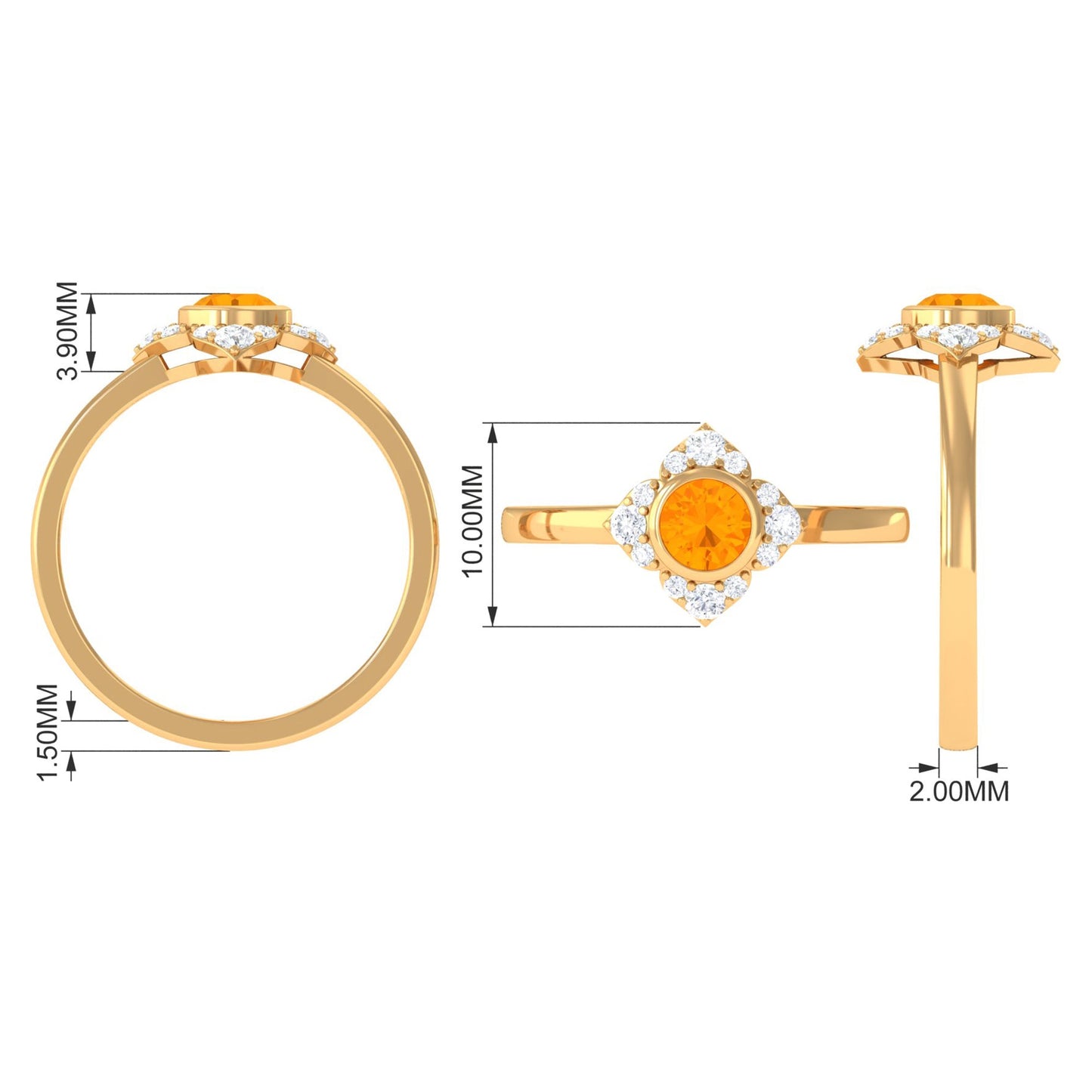 Bezel Set Orange Fire Opal Flower Engagement Ring with Diamond