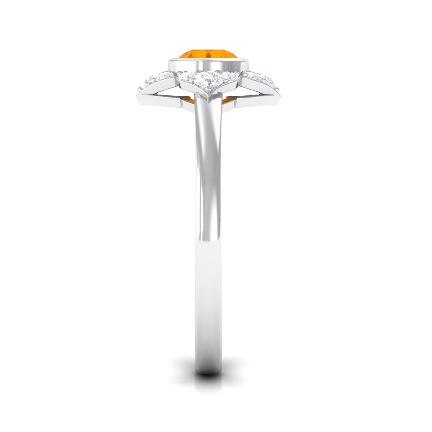 Bezel Set Orange Fire Opal Flower Engagement Ring with Diamond