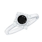Real Bezel Set Black Spinel Flower Engagement Ring with Diamond