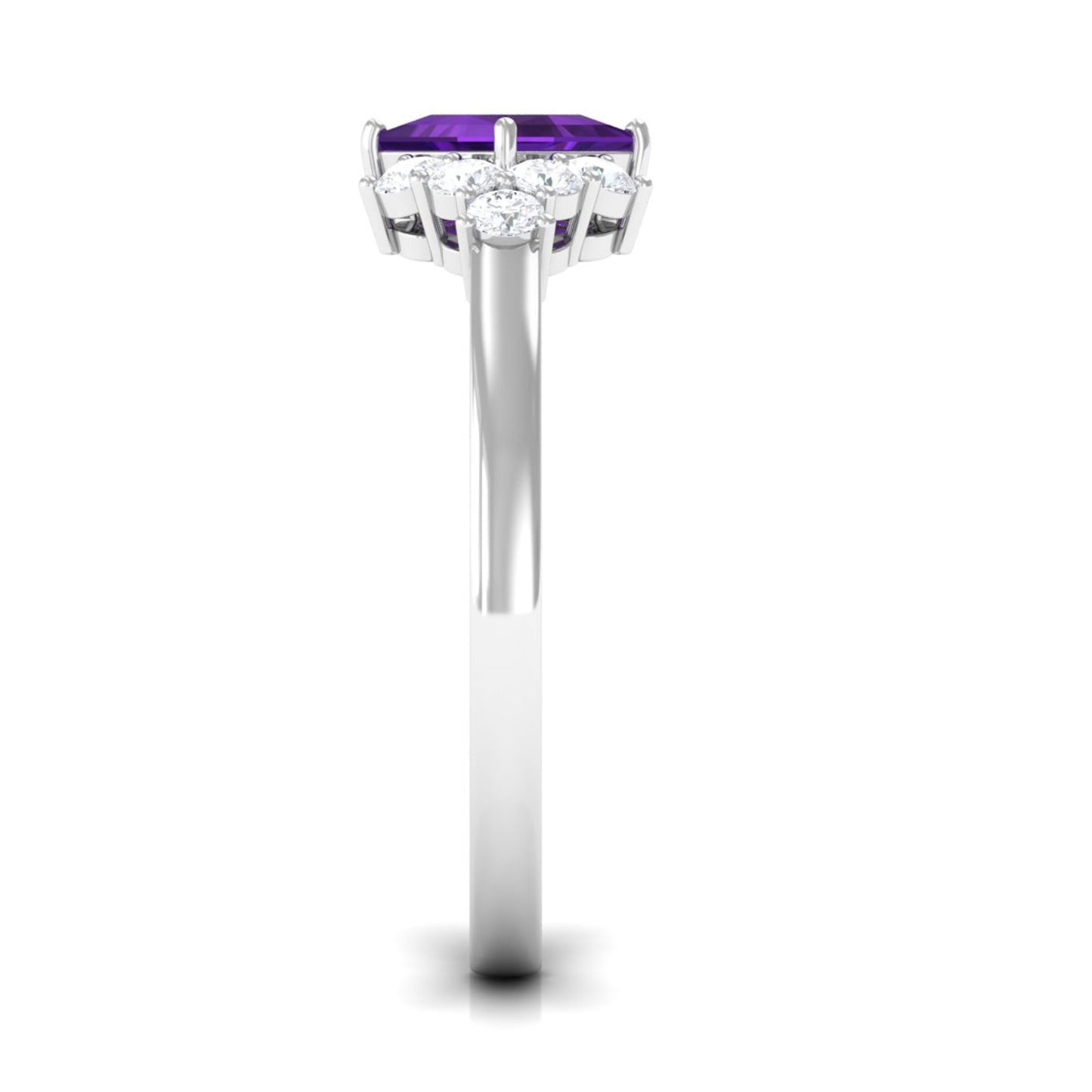 Natural 1.2 Carat Amethyst Princess Cut Engagement Ring with Diamond