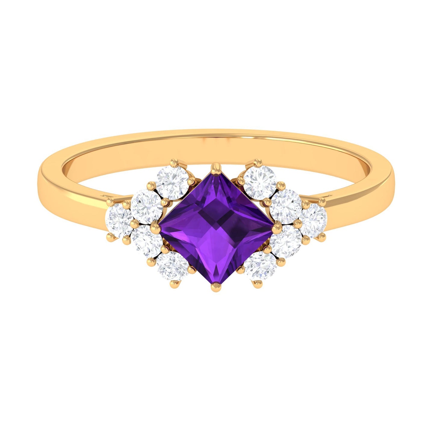 Natural 1.2 Carat Amethyst Princess Cut Engagement Ring with Diamond