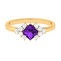 Natural 1.2 Carat Amethyst Princess Cut Engagement Ring with Diamond