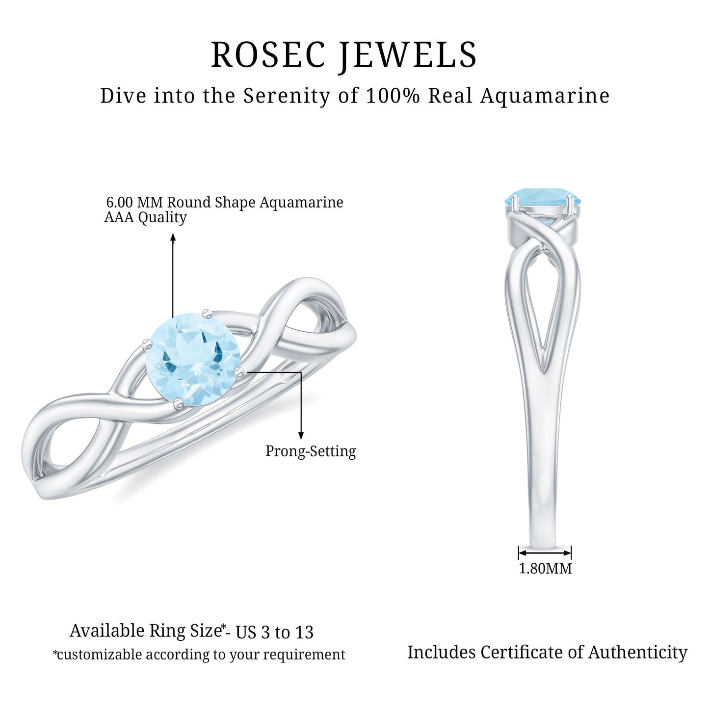 Solitaire Aquamarine Infinity Promise Ring
