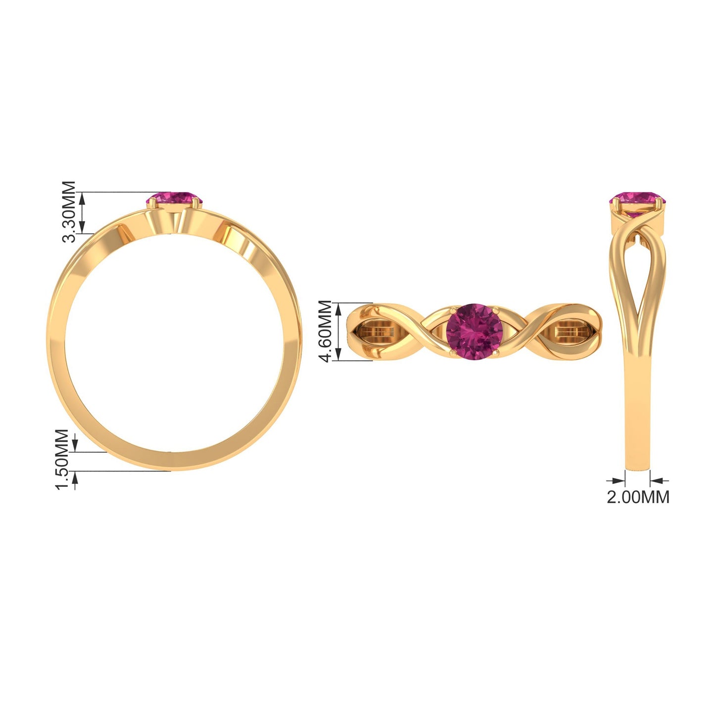 0.4 Carat Real Pink Tourmaline Solitaire Ring with Crossover Shank