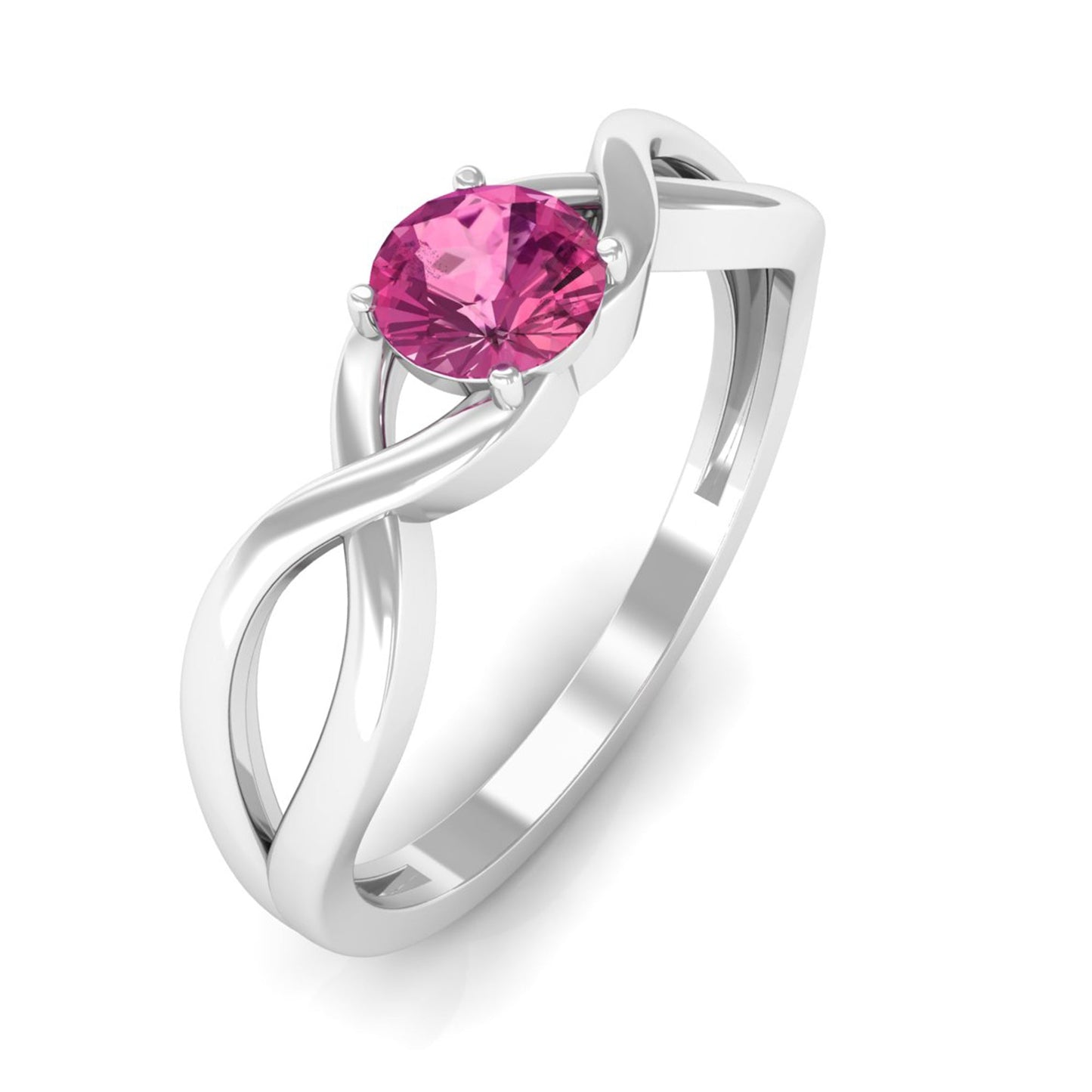 0.4 Carat Real Pink Tourmaline Solitaire Ring with Crossover Shank