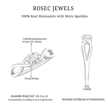 Round Moissanite Solitaire Promise Ring with Infinity Band