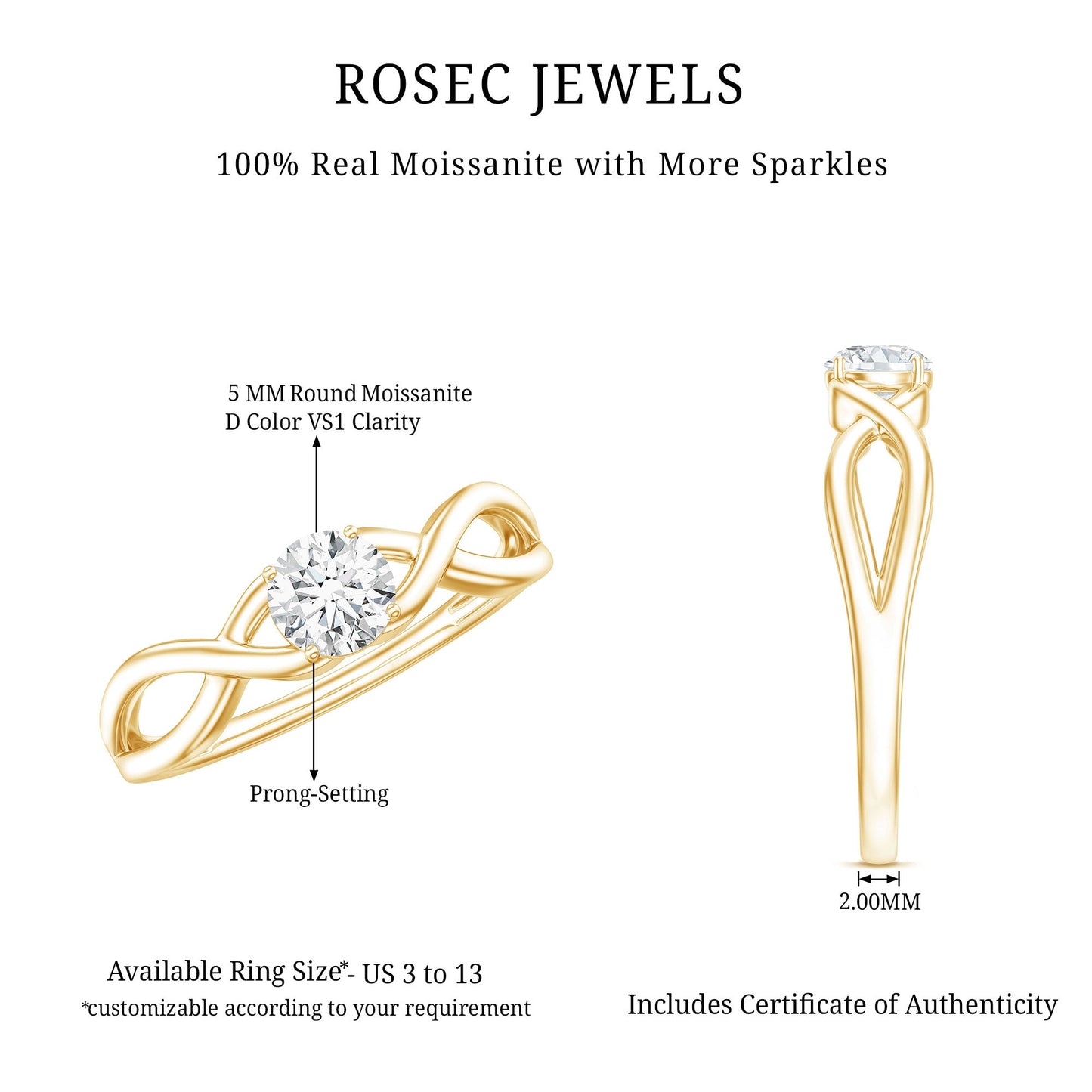 Round Moissanite Solitaire Promise Ring with Infinity Band