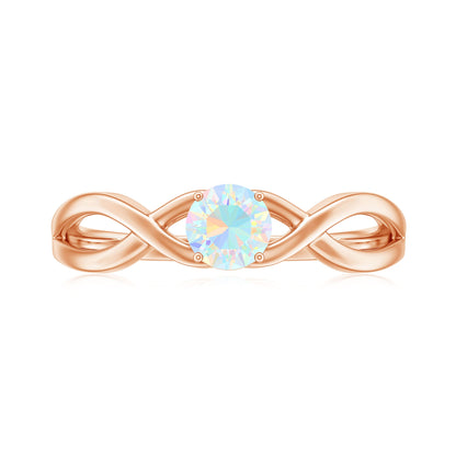 Natural Ethiopian Rainbow Opal Promise Ring with Crossover Shank