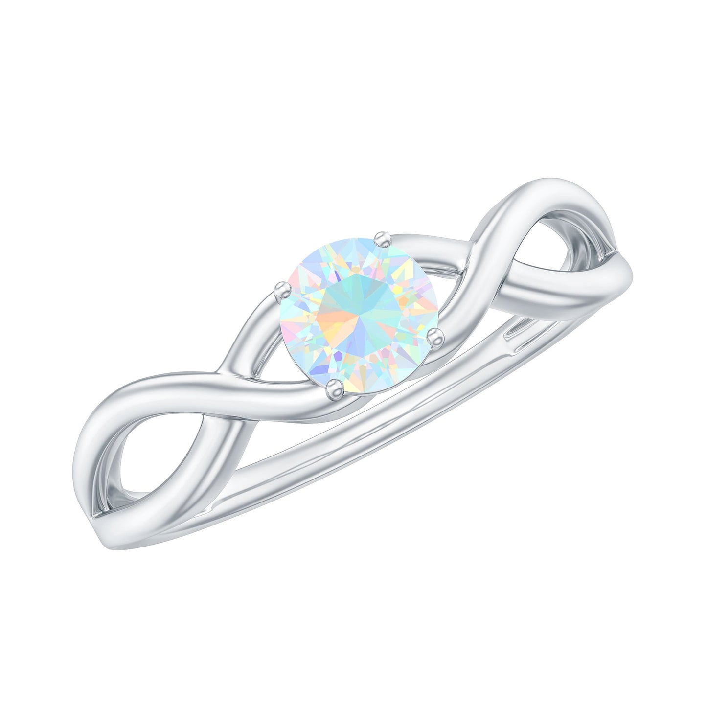 Natural Ethiopian Rainbow Opal Promise Ring with Crossover Shank