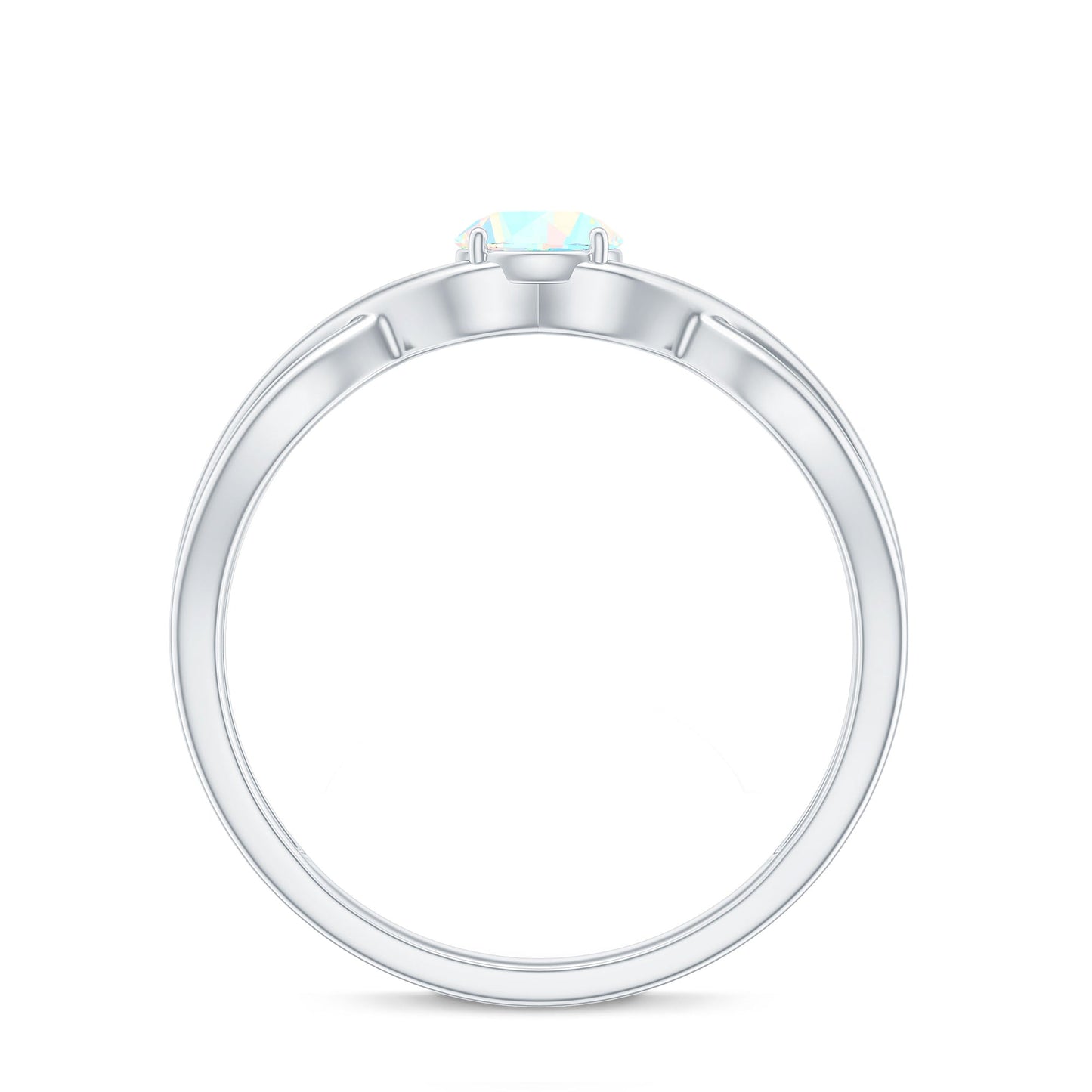 Natural Ethiopian Rainbow Opal Promise Ring with Crossover Shank