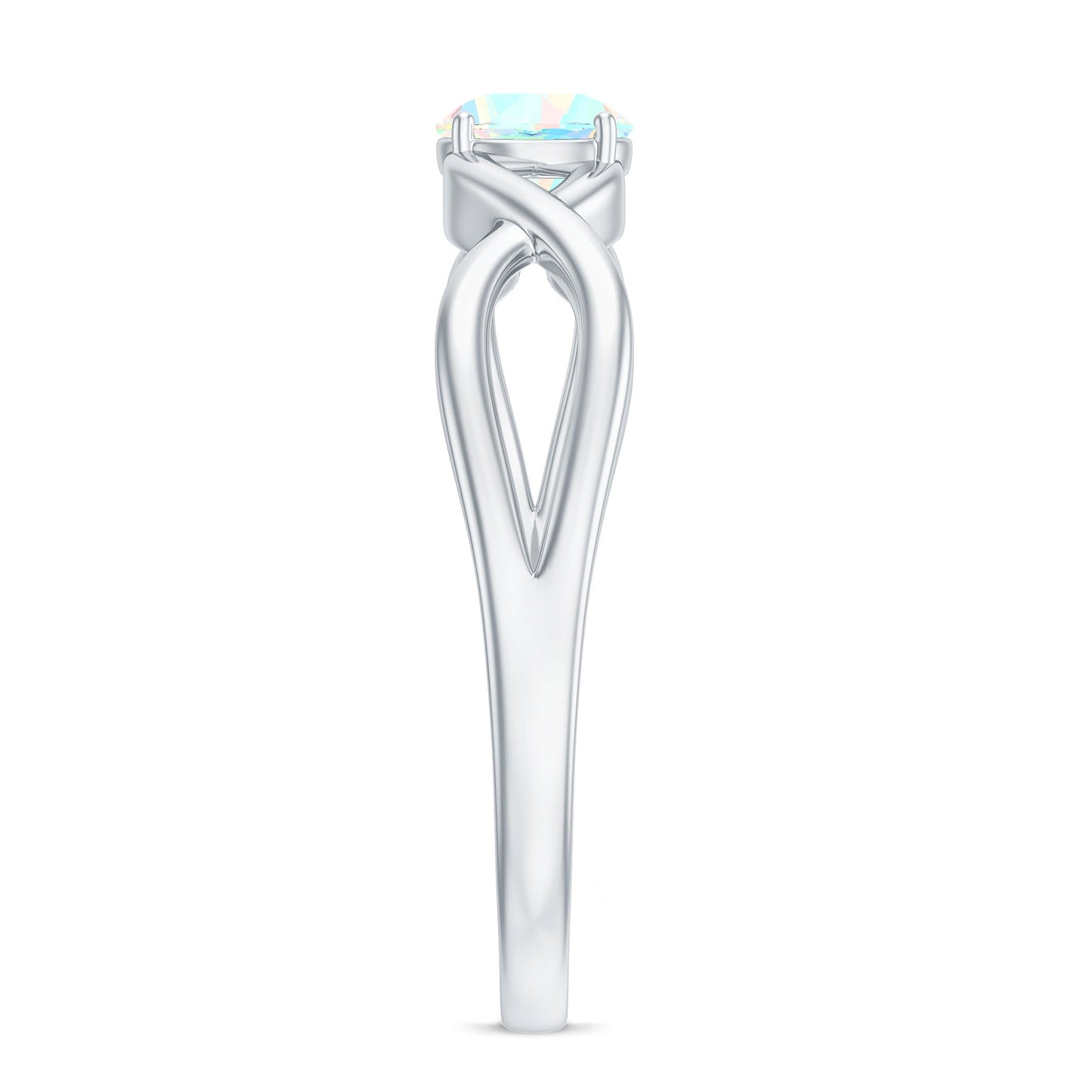 Natural Ethiopian Rainbow Opal Promise Ring with Crossover Shank