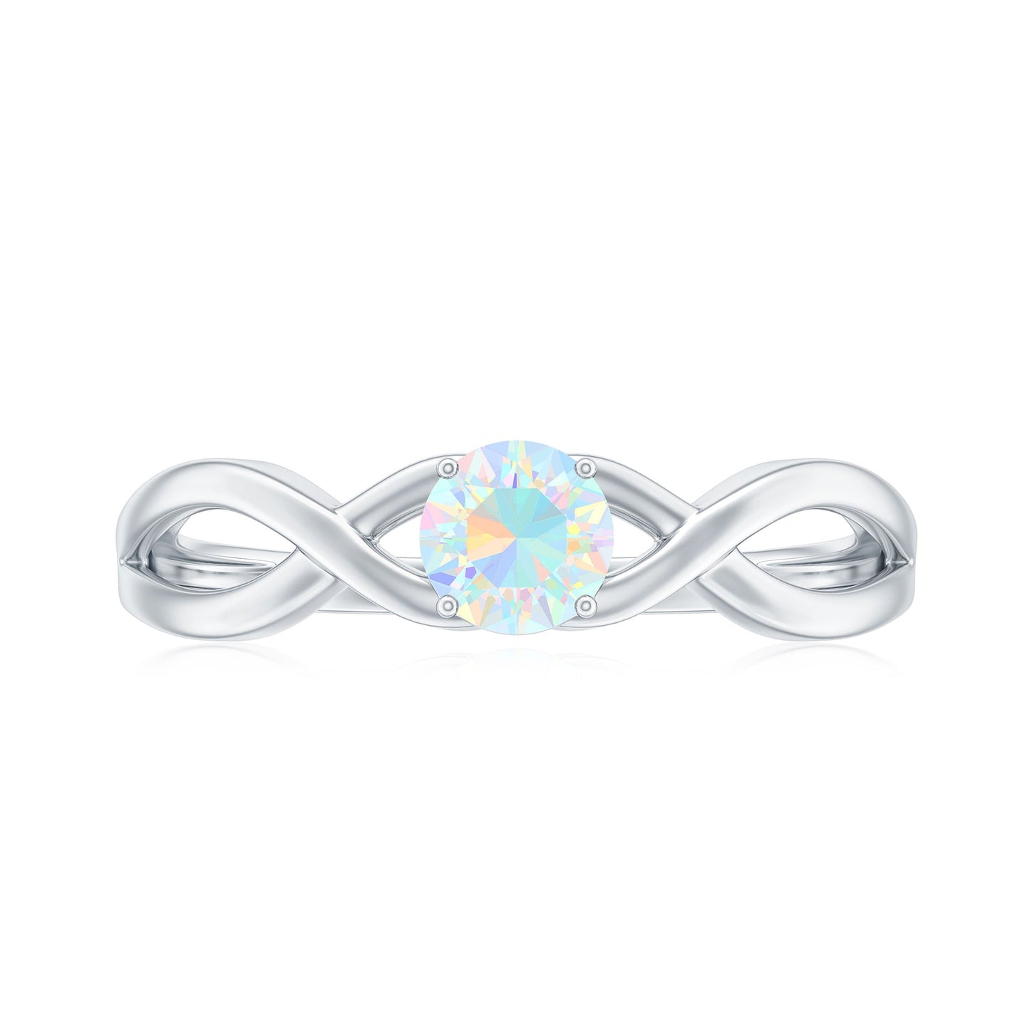 Natural Ethiopian Rainbow Opal Promise Ring with Crossover Shank
